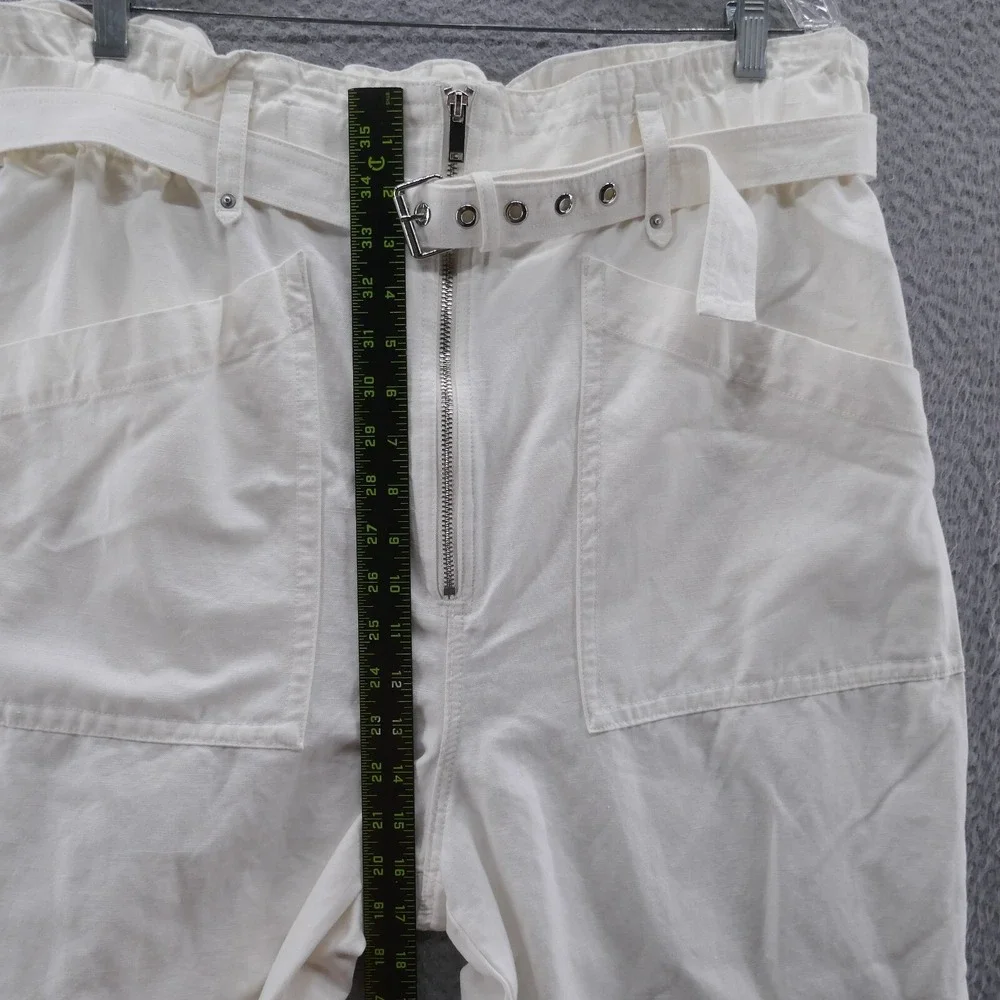 Banana Republic‎ Womens Ivory Cotton Linen Utility Paperbag Pants 16 NEW